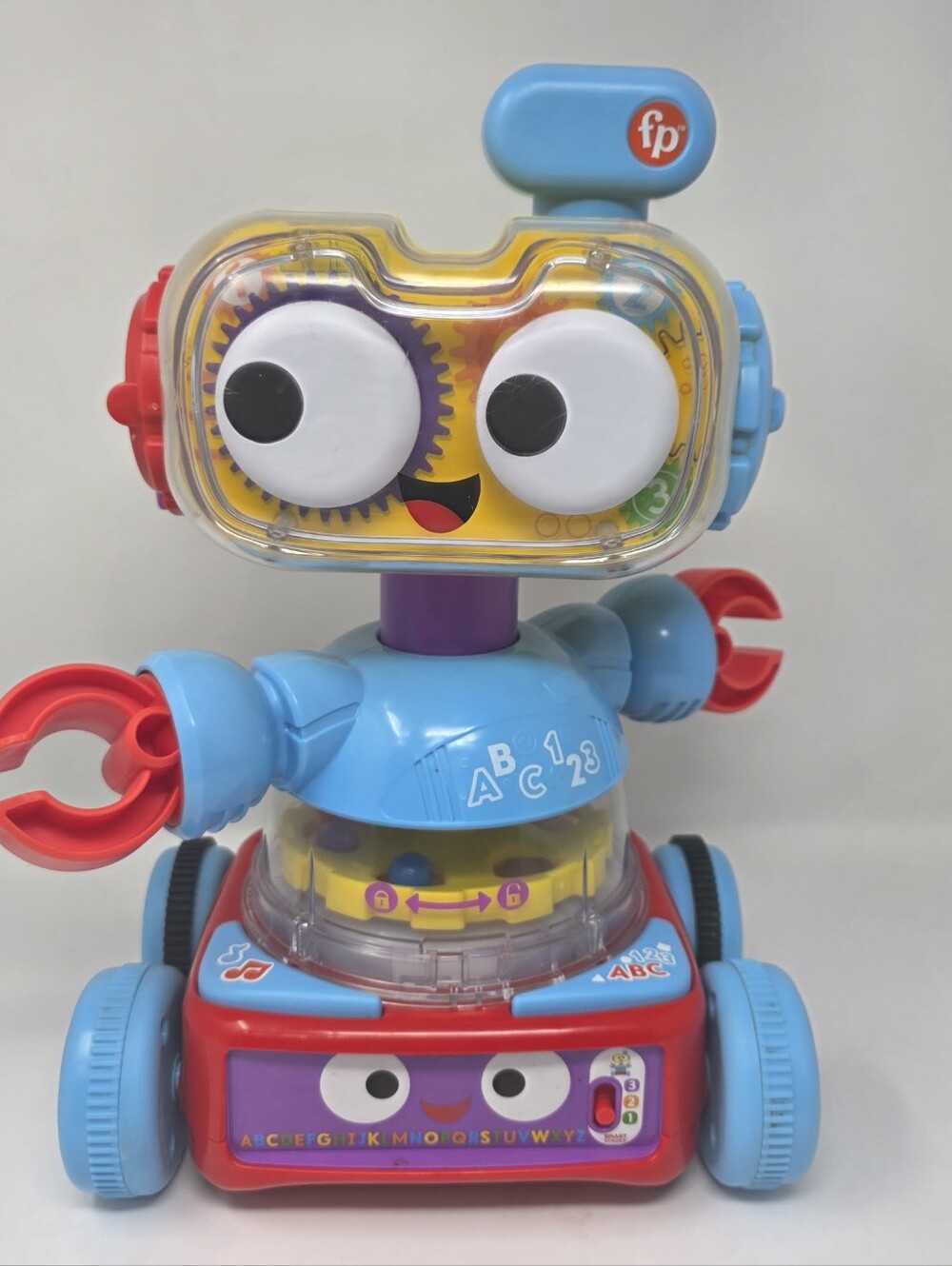 Fisher-Price Musical Robot Rolling Toy on Wheels Blue Red Yellow